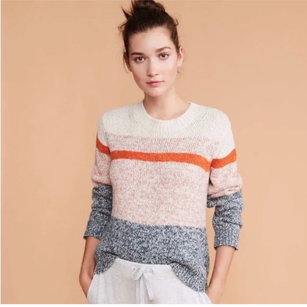 Lou & Grey for Loft Color Block Sweater Women’s Sz S pink orange ivory green